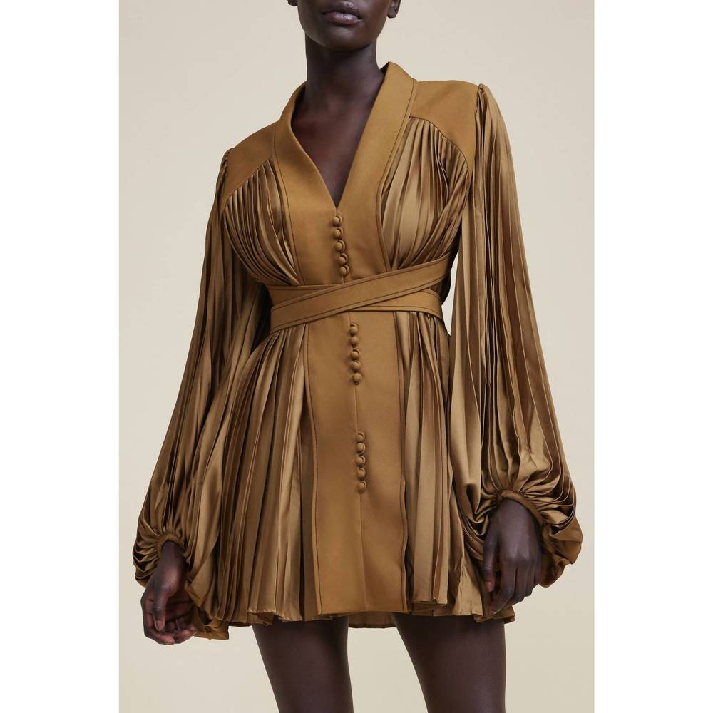 NEW ACLER george pleated satin mini dress in hunter green